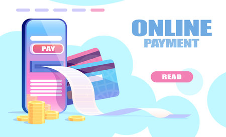 Online payment concept. Vector of a smartphone, credit cards and mobile banking appのイラスト素材