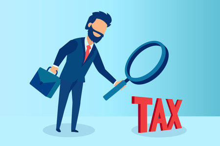 Vector of a businessman auditor inspecting taxes through a magnifying glassのイラスト素材