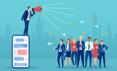 Vector of a businessman making an announcement to his employees on a social media platformのイラスト素材