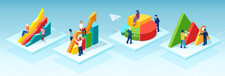 Vector of business people analyzing data charts and graphsのイラスト素材