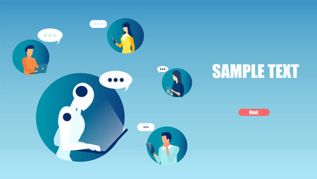 Vector of people men and women chatting with chatbot an online robot assistantのイラスト素材