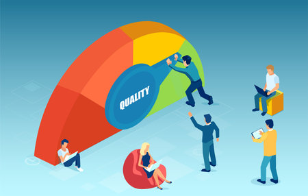 Vector of a group of people company employees improving service quality