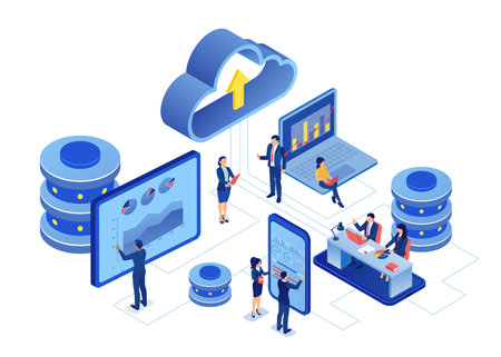 Vector of business people using cloud technology server service