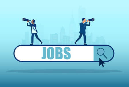 Vector of two businessmen looking for a job standing on a search barのイラスト素材
