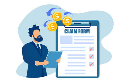 Vector of a business man filling out a claim form to get compensationのイラスト素材