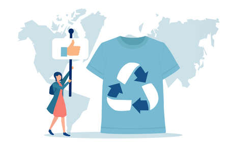 Vector of a woman supporting recycling of the clothes to have less impact on earth resourcesのイラスト素材
