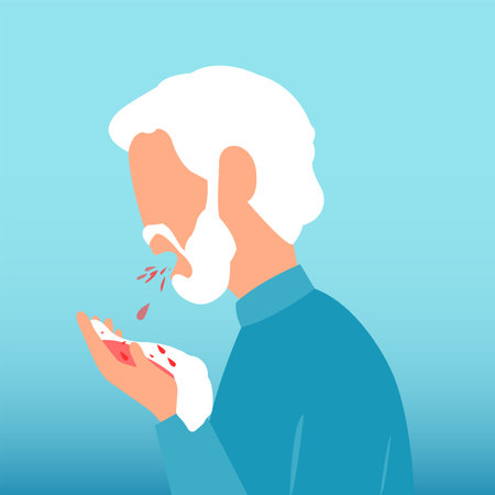Vector of an elderly man coughing up bloodのイラスト素材
