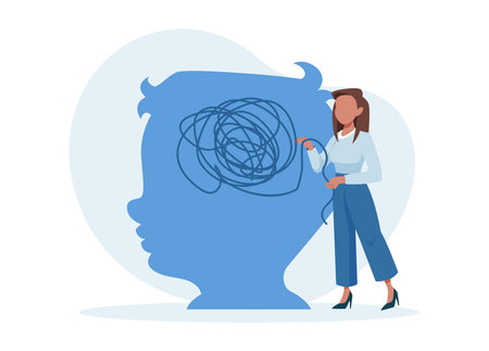 Vector of a child psychologist solving mental confusion problemのイラスト素材