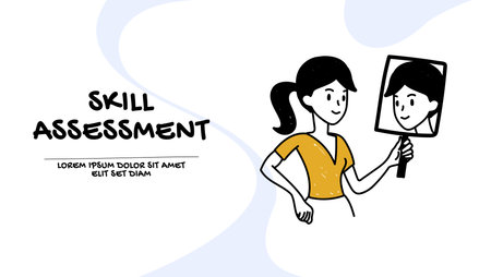 Self assessment concept. Vector of a young woman looking in a mirrorのイラスト素材