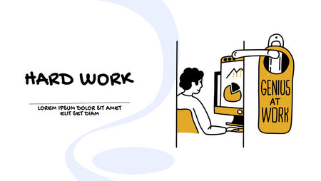 Vector of a man hard working in his office analyzing financial graphs and chartsのイラスト素材