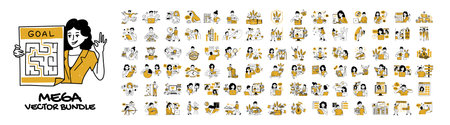 Productive workflow, time management, investment strategy and planning. career growth concept, business set of illustrations.のイラスト素材