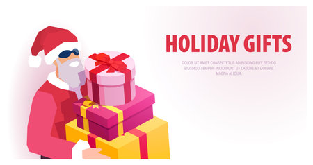 Vector of a cool Santa Claus delivering Christmas giftsのイラスト素材