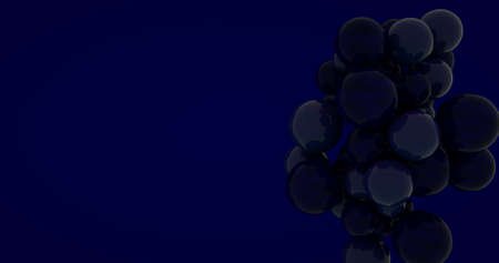 Abstract blue background with dynamic 3d spheres. blue and black balloons on a blue background. Modern trendy banner or poster design 3D image, copy space.の写真素材