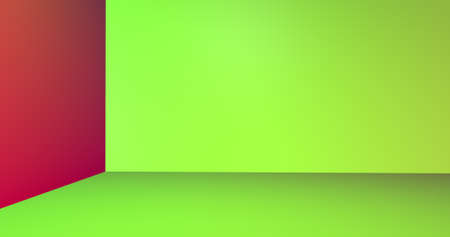 3d image, 3d studio, colorful abstract background, room template with empty space, green walls and floor, 3d mockupの写真素材