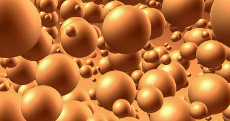 Abstract brown chocolate background with dynamic 3d spheres. brown bubbles of chocolate on a brown background. Modern trendy banner or poster design 3D image, copy space.の写真素材