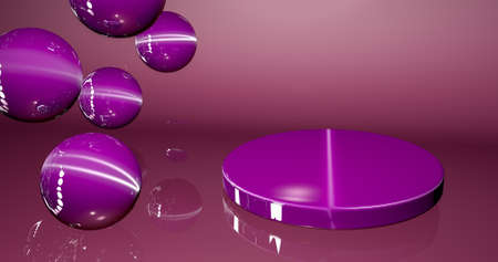3D image, pink and purple podium background for product demonstration. Empty showcase mockup with empty round stage, geometric platform.の写真素材