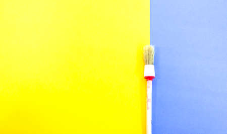 Brushes for painting on a colorful background, art, place for textの写真素材