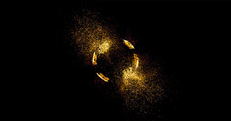 Abstract technology yellow sphere background made of animated lines and dots, particles. blend mode...