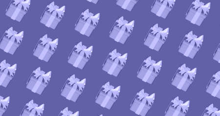 pattern of gift boxes, lilac 17-3938 Very Peri boxes on a background, seamless pattern for fabric, paper packaging.の写真素材