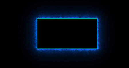 Rectangle, frame of energy, neon, smoke. blue rectangle on a black background. Gradually, a neon...