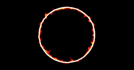 circle, ring shaped frame, footage Abstract technology yellow 3d circle, ring from animated dots, particle circles. blend mode, geometric background. isolated on black backgroundの写真素材