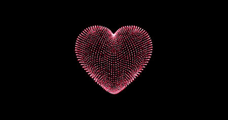 hearts love pink red, animated dots, particles. 4K, abstract heart shaped particles. motion graphics. graphic design element. isolated on black backgroundの写真素材