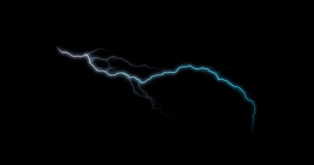 Impressive thunder lightning strikes the dark night. blue lightning on a black background, blend mode.の写真素材