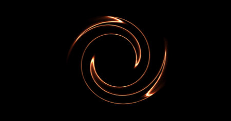 fiery yellow orange figure made of lines and dots, geometric element for motion design. Abstract tech, blend mode, isolated symbol on black background.の写真素材