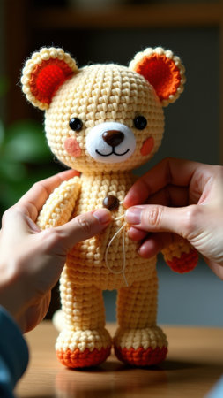 Handcrafting a cute amigurumi teddy bear: step-by-step guide.の素材