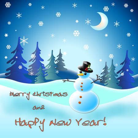 Happy new year and merry christmas card with snowmanの写真素材