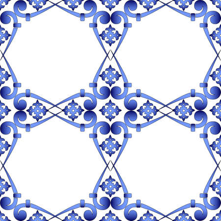 Vector abstract seamless patchwork pattern with geometric cross ornament, Vintage tiles intricate details for a decorative look.のイラスト素材