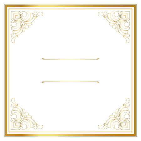 Vector trendy design template for wedding or birthday invitation, brochure, poster or business card. Geometric  gold pattern.Vintage retro golden frame in Art Deco style.のイラスト素材