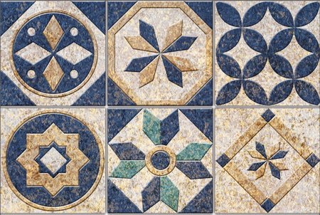 Abstract  patchwork pattern with geometric and floral ornaments, Vintage tiles intricate details for...