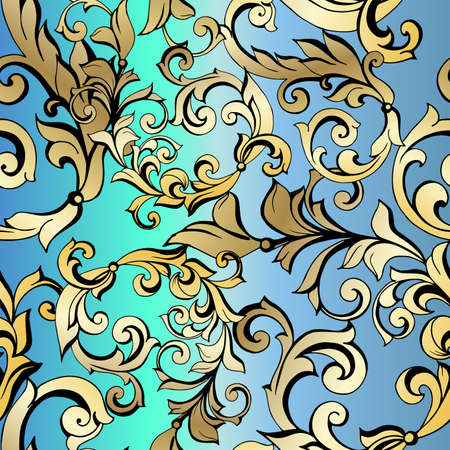 Vector hand-painted vintage baroque ornament. Retro pattern antique style acanthus. Seamless patternのイラスト素材