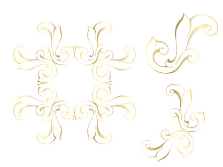 Vector set of hand-painted vintage baroque ornament. Retro pattern antique style acanthus