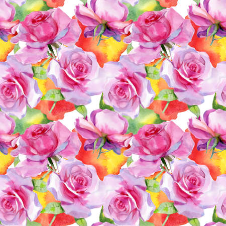 Watercolor pink roses. Seamless pattern.の写真素材