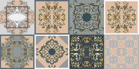 Digital tiles design template. Colorful ceramic wall tiles decorationのイラスト素材