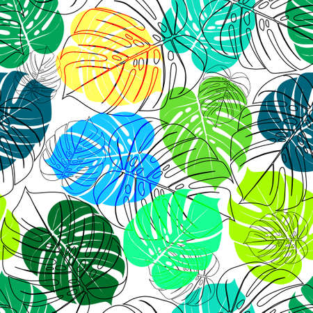 Tropical summer seamless pattern. Tropical  tropical leaves at Animal leopard background. Vector illustrationのイラスト素材