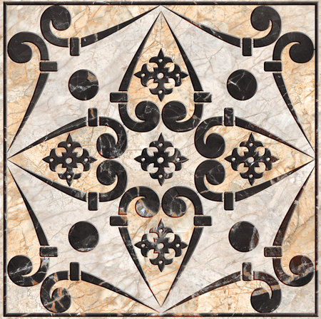 Digital tiles design in retro style. 3D render. Vintage aged ceramic wall tiles decoration