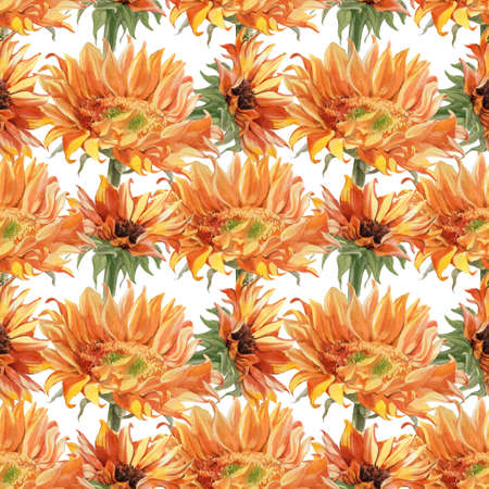 Watercolor sunflower abstract print background. Seamless pattern. High quality illustrationの写真素材
