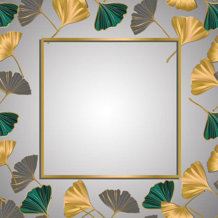 Vector banner of ginkgo biloba leaf. ink line art design. Ginkgo Biloba leaves. Copy Space. Vector illustrationのイラスト素材