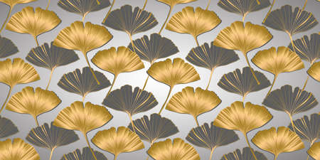Vector banner of ginkgo biloba leaf. ink line art design. Ginkgo Biloba leaves. Seamless Pattern.のイラスト素材
