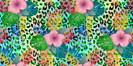 Monstera tropical leaf  illustration. Summer print.の写真素材