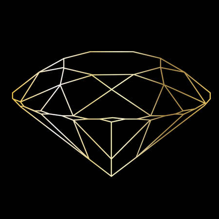 Vector golden luxury crystal diamond shape.Geometric Premium Glitter Icon, Polygon mosaic shape amethyst gem quartz stone line art style. Vector illustrationのイラスト素材