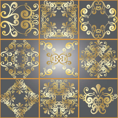 Seamless patchwork tile. Majolica pottery tile. Portuguese and Spain decor. Ceramic tile in talavera style. Vector illustration. Abstract seamless patchwork pattern with geometric and floral ornament. Vector illustrationのイラスト素材