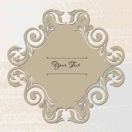 Vintage label frame art-deco vector image. Vector damask vintage baroque scroll ornament swirl. Victorian monogram heraldic shield swirl. Retro floral leaf pattern border foliage antique acanthus. Vector illustrationのイラスト素材