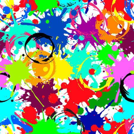 Color ink splashes Seamless pattern. Grunge splatters. Abstract background. Grunge text banners. Vector illustrationのイラスト素材