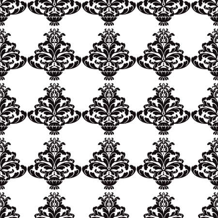 Vector damask vintage baroque scroll seamless ornament swirl. Victorian monogram heraldic shield swirl. Retro floral leaf pattern border foliage antique acanthus calligraphy engraved tattoo. Tile. Vector illustrationのイラスト素材