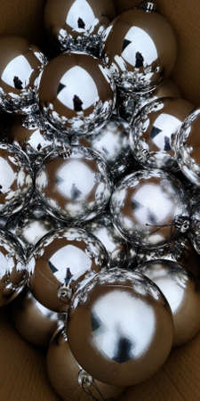 New year Christmas background. Christmas tree with decoration, lights. Merry Christmas and Happy Holidays greeting card, frame, banner. holidays, winter and celebration concept. High quality photoの写真素材