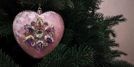 New year Christmas background. Christmas tree with decoration, lights. Merry Christmas and Happy...